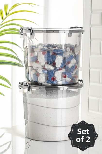 Set de 2 recipiente cu mâner rotund, pentru detergent și depozitare, dimensiune mega, 7 litri, antracit