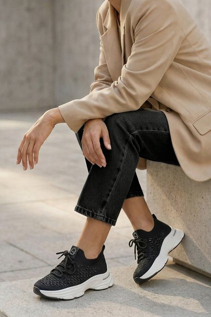 IMPORTED SPECIAL DESIGN KNITWEAR WOMEN'S SPORTS SHOES 24Y309-3 BLACK