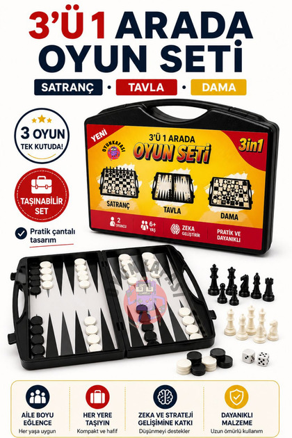 OYUNKAFASI 3LÜ ÇANTALI OYUN SETİ ( SATRANÇ-DAMA-TAVLA) - Fiyatı
