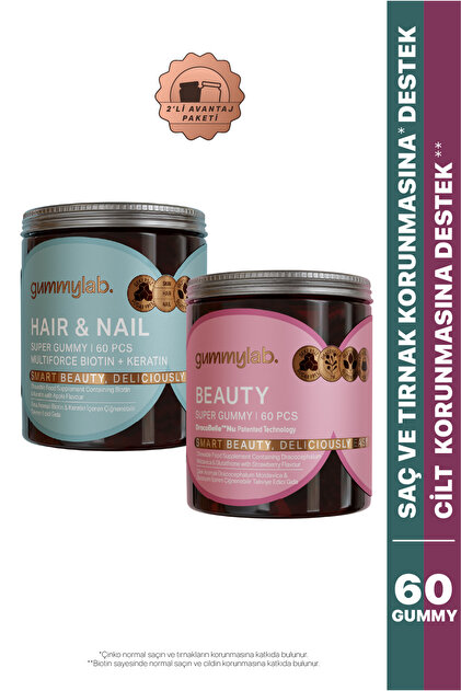 gummylab. Hair & Nail + Beauty 2'li Avantaj Paketi 60 Gummy