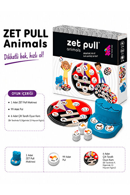 TÜZDER Zet Pull Animals Zeka ve Işitsel Algı Oyunu 3+ Yaş 8 Oyuncu