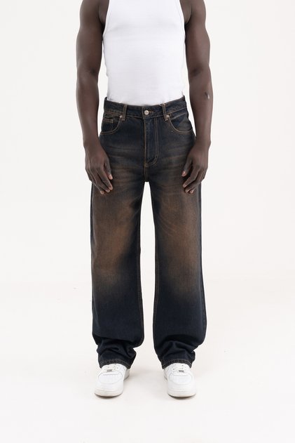 Men's Oversized Effect Baggy Jean Trousers Dark Blue