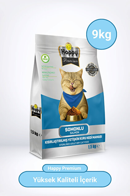 Happy Kısırlaştırılmış Somonlu Kuru Kedi Maması 9 Kg - Fiyatı