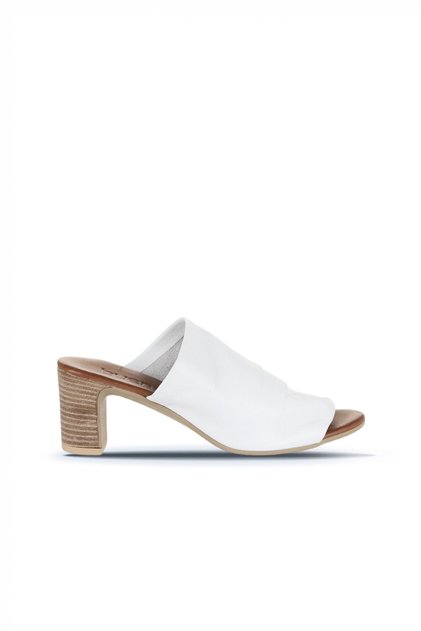 White Leather Women's Heeled Slippers 01Wn1503