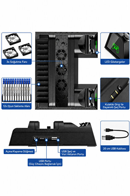 Blackbird Game Center Hepu TP4-882C PS4 3 Soğutma Fanlı Stand Şarj