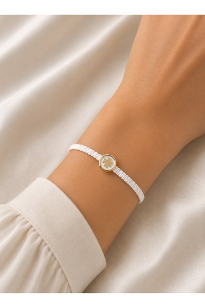 Macrame Braided Clover Model Bracelet White