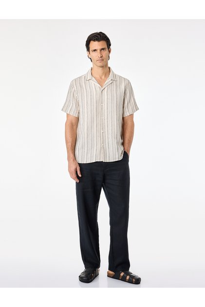 Turn-Down Collar Regular Fit Short Sleeve Cotton Striped Shirt