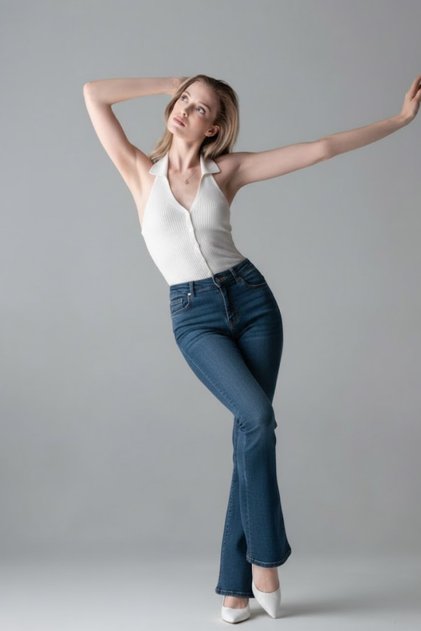 Women's Stretchy Flared Blue Jeans