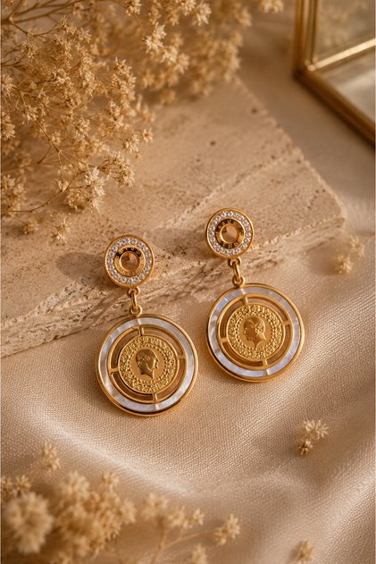 Sparkling Jeweler Model Quadrant Steel Earrings – Dangle Design (Gold Color)