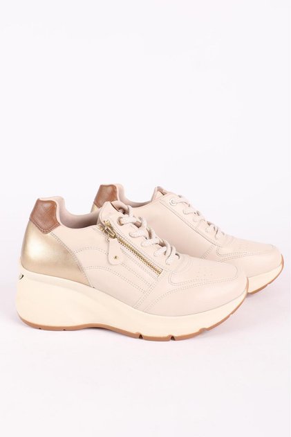 Kadın Fermuar Detaylı Dolgu Taban Bağcıklı Spor Ayakkabı & Sneaker Bej