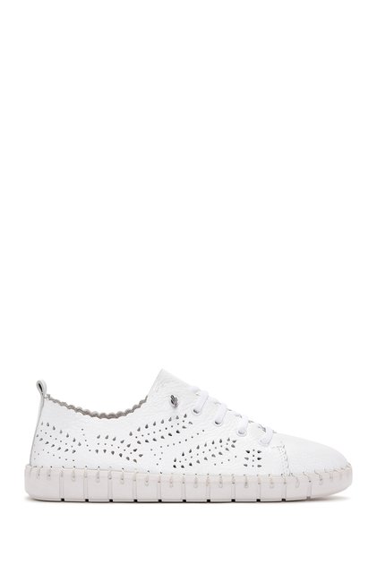 Women's White Lace-Up Patterned Leather Comfort Shoes 26Pfd5002Ft