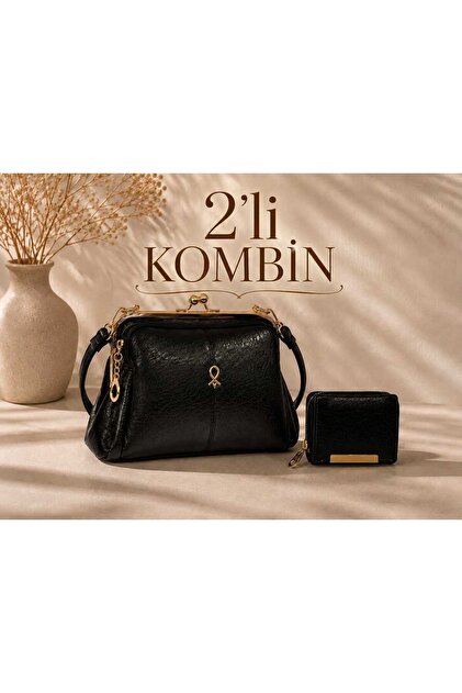 Scholarship 3-Compartment Bag and Wallet Combination Soft Textured Gold Clip Shoulder Bag and Wallet 2 Pieces