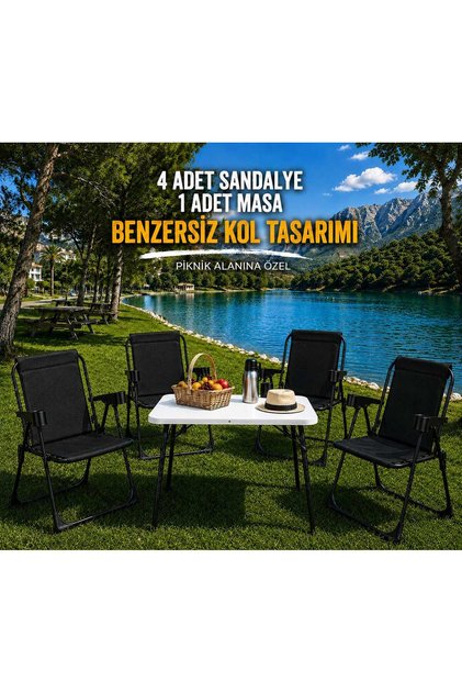 HOLİDAY Kamp Seti Kamp Sandalyesi Kamp Masası Katlanır Kamp Piknik Seti 4 SANDALYE 1 MASA