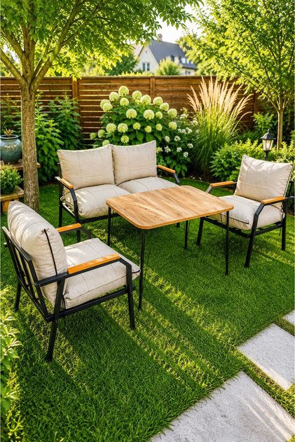 Alya Bahçe Takımı, GÜNEŞE DAYANIKLI KUMAŞ Balkon Mobilyası, Koltuk Takımı, Cafe Mobilyası 2 1 1 50x80 Masalı