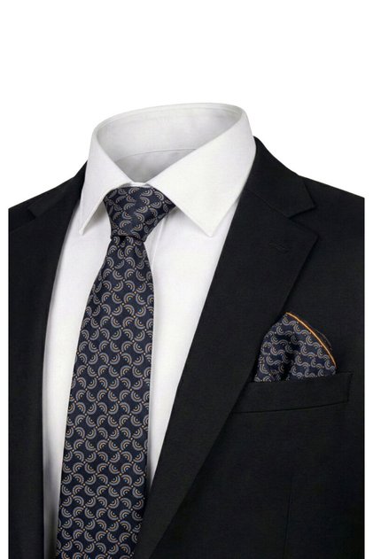 Set de cravate din mătase cu model bleumarin