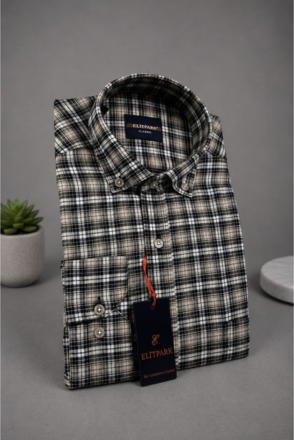 Classic Frame Cotton Pocket Plaid Brown Men's Shirt
