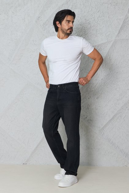 Men's Black Baggy Jeans - Wide Fit Casual Comfortable Denim Jean