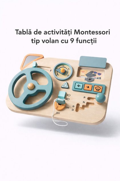 Tabla Activitati Educativa si Interactiva Montessori, Dezvolta Abilitatile Motorii Fine, Volan, Blue