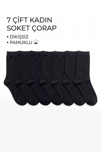7'li Siyah Renk Kadın Uzun Soket Çorap