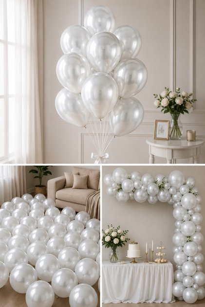 Beyaz Metalik Balon 10'lu