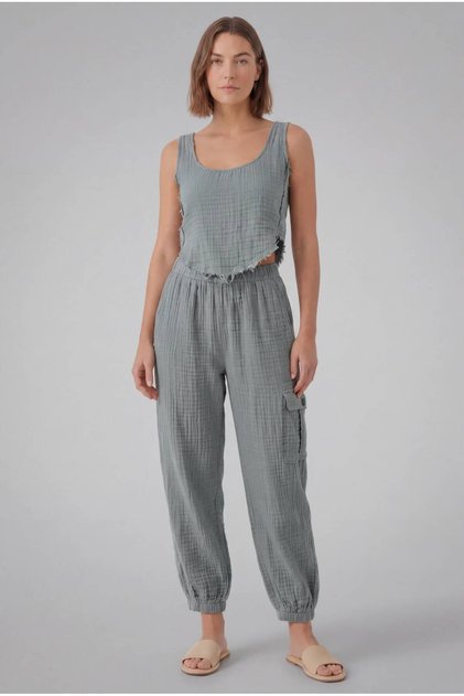 Women's Muslin Textured Crop Tank Top and Cargo Pocket Shalwar Pants Two-Piece Set