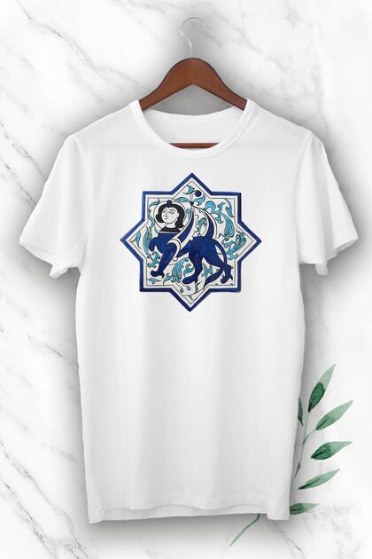 Unisex White Anatolian Seljuk Lion Headed Human Figure Printed T-shirt