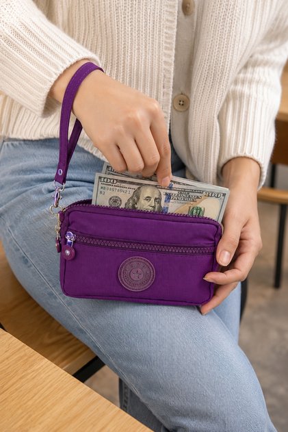 Purple Wallet Waterproof Clinker 3 Compartment Front Zipper with Wrist Strap Nemobags Group