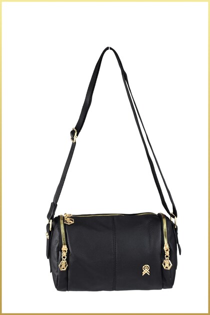 Women's cylinder soft leather shoulder bag - black