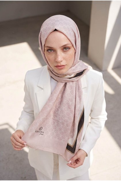 %100 Saf İpek Şal İnce Saten Vual Dokuma Monogram Ve Geometrik Desenli 90x210 Şal