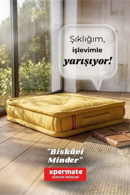 Bisküvi Minder Petek Önü Yer Minderi Palet Üstü 55x55x14 Balkon Bahçe Minder Hardal