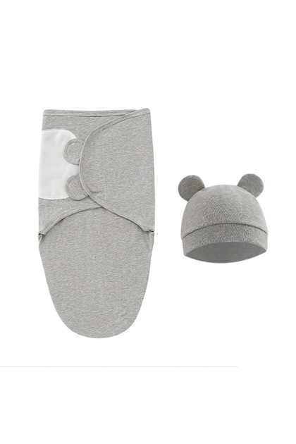 Gray sets Muslin Newborn Sleeping Bag Hat Set/Sleepsack Only Baby Swaddle Blanket Wrap Adjustable Ne