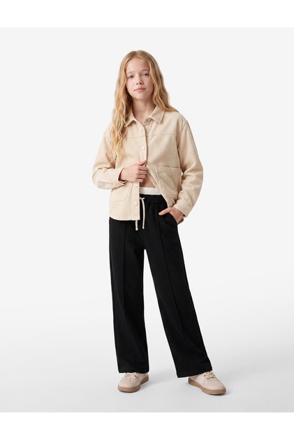 Wide Leg Trousers with Elastic Waist Pockets