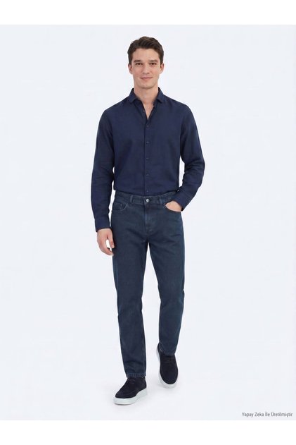 İndigo Regular Fit Denim %100 Pamuk Pantolon