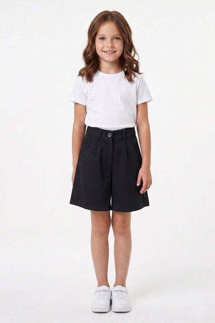 Stone Detailed Adjustable Waist Girls' Shorts