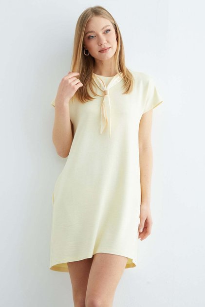 Scarf Detailed Crew Neck Dress