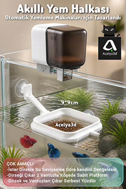 Otomatik Yemleme Makinesi Uyumlu Akvaryum Yemleme Halkası 9x9 cm Vantuzlu Balık Yüzen Yemlik