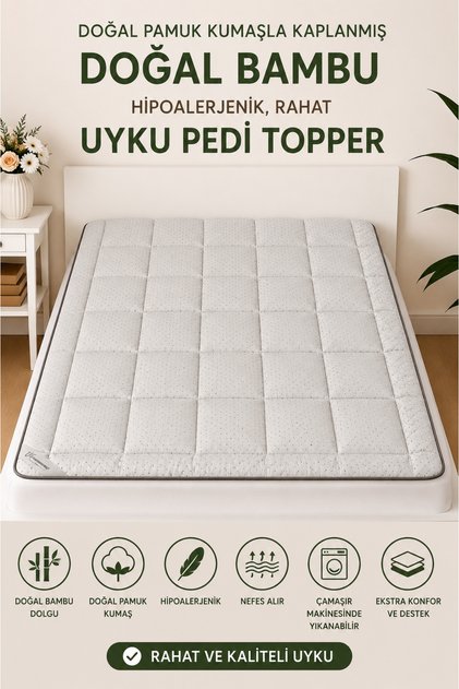 %100 Saf Bambu Hipoalerjenik Çift Kişilik Rahat Uyku Pedi Gri