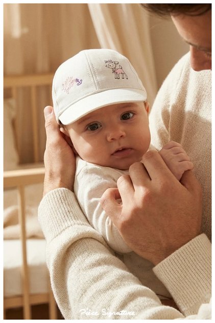 Embroidered Baby Hat - 0-18 Months Linen Look Summer Baby Girl Cap (Size 43-46 cm)