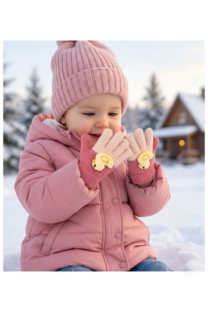 Soft Children's Gloves with Cute Duck Accessories (1-3 Years Old)