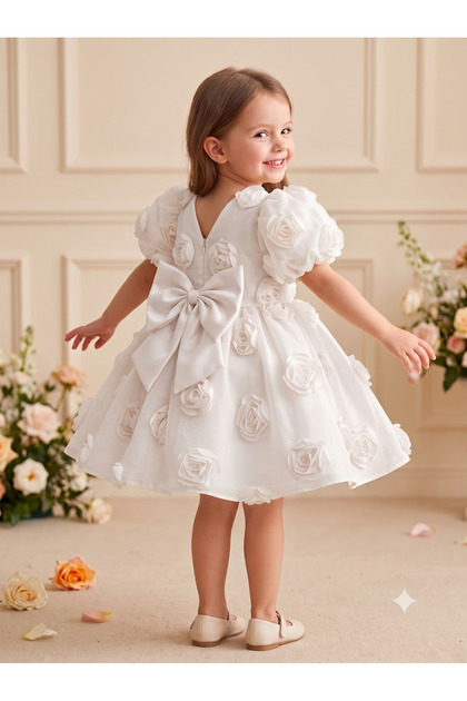 Girl Baby Girl Child Short Sleeve Back Detail Bow Special Occasion Birthday Party Wedding Holiday Dress