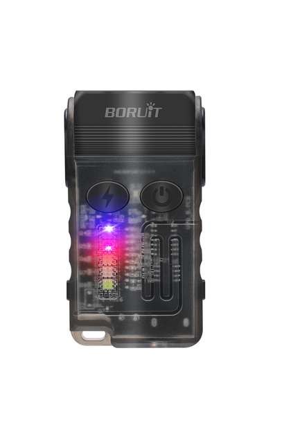 مصباح يدوي LED أسود من BORUiT V20، قطعة واحدة، سلسلة مفاتيح، دوران 180 درجة، ضوء فوق بنفسجي، مشبك مغناطيسي، صوت تنبيه، قابل لإعادة الشحن عبر منفذ USB-C