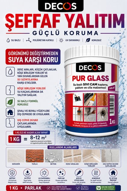 Pur Glass - Şeffaf Güçlü Kokusuz Su Yalıtım Malzemesi 1 Kg