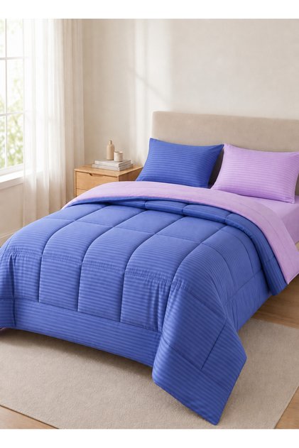Stripe Reversible Comforter Set- Ultra Soft Microfiber Fabric, Soft Siliconized Fiber Filling