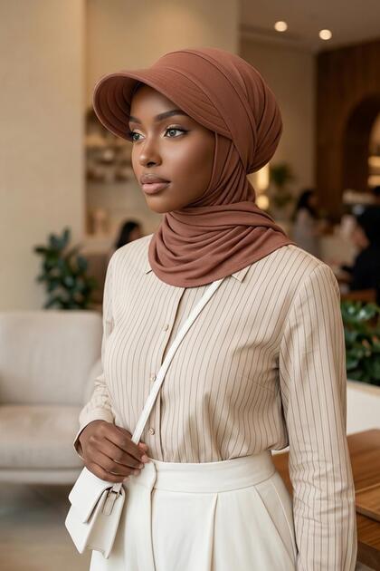 Non-Slip Practical Combed Cotton Shawl with Detachable, Adjustable Visor, Sps-2, Dark Brown