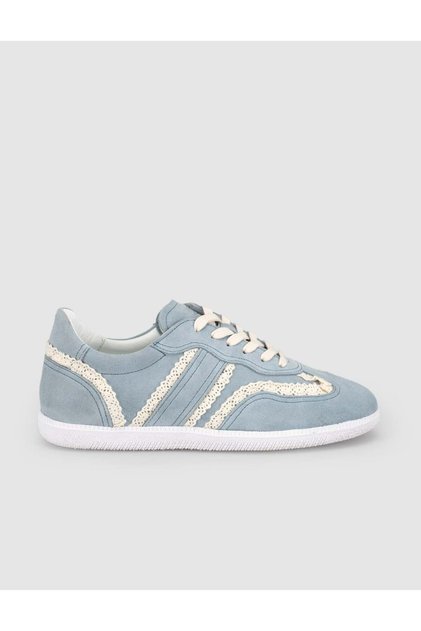 Hakiki Deri Mavi Dantel Detaylı Günlük Sneaker Ayakkabı