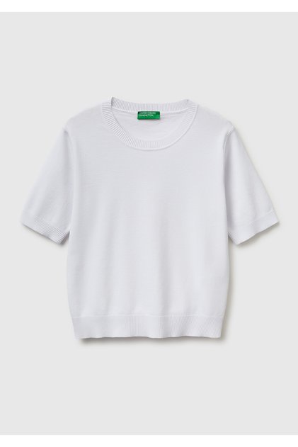 Women's White 100% Cotton Short Sleeve Regular Fit Crew Neck Sweatshirt