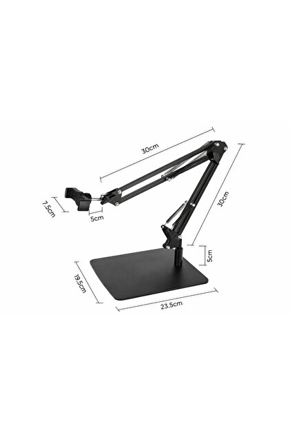 Suport metalic premium de birou pentru telefon, braț reglabil 360°, negru