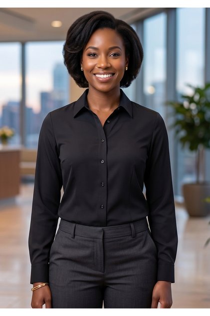 Black Plain Slim Fit Basic Women's Shirt with Pockets at the Waist