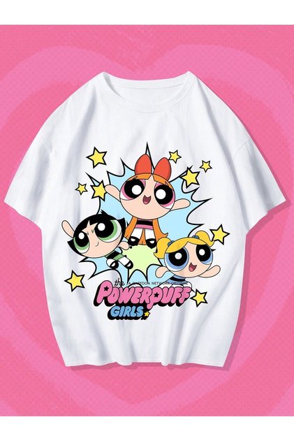 Powerpuff Girls Baskılı Pamuklu Oversize T-shirt