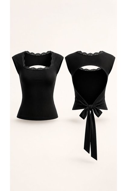 Women's Lace Detailed Square Neckline Backless Stylish Blouse